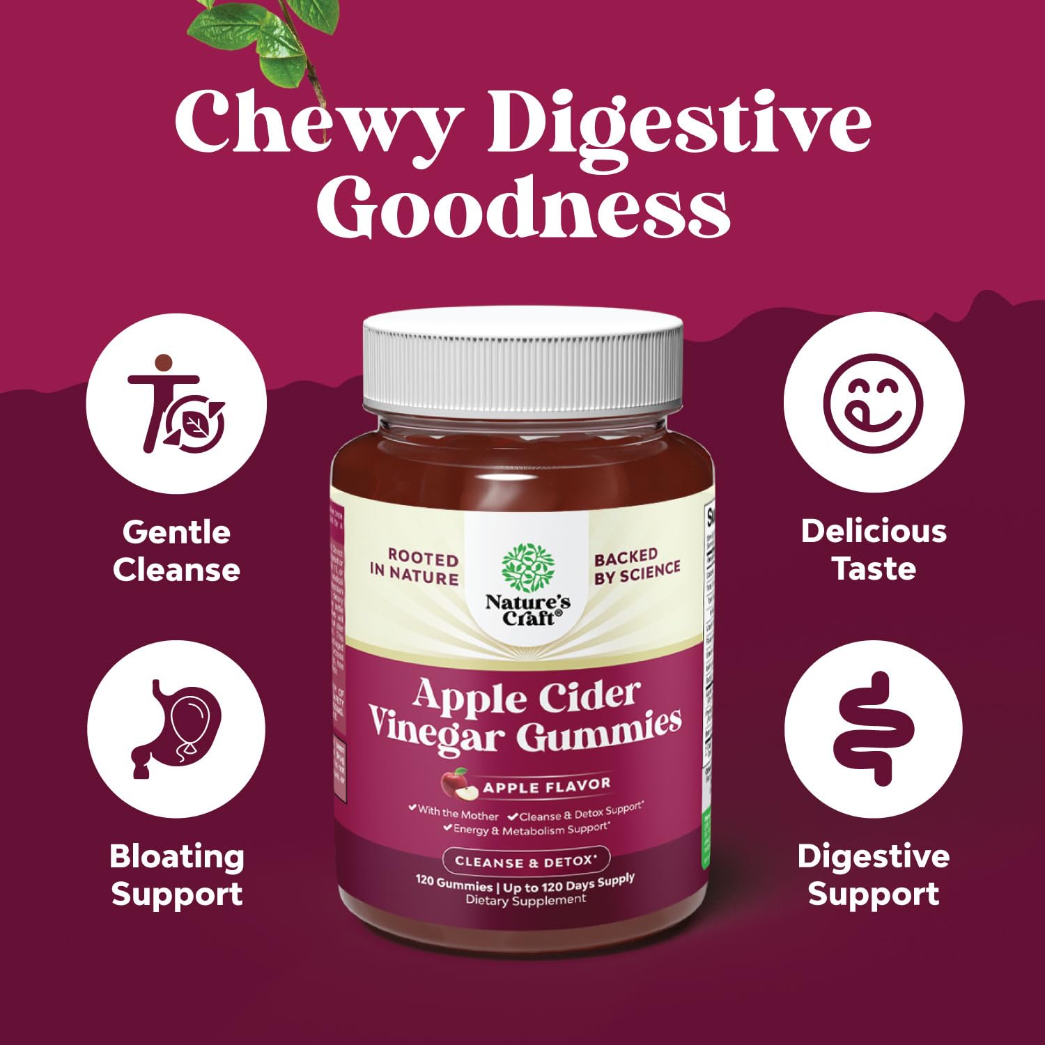 ACV Apple Cider Vinegar Gummies - Natural Energy Supplement ACV with Mother